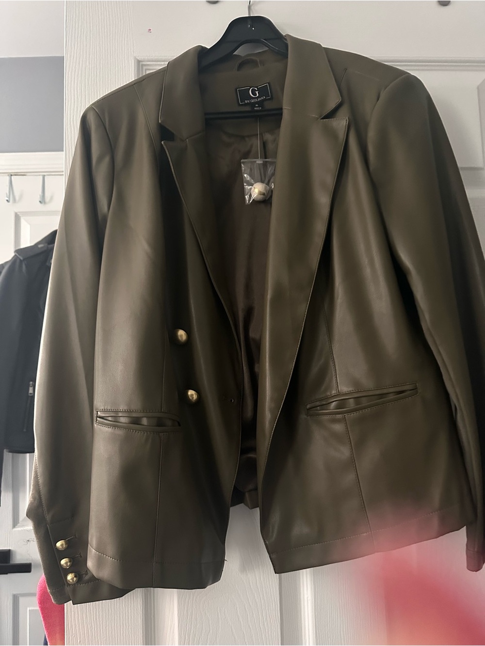 G by Giuliana Olive Faux-Leather Double-Breasted Blazer